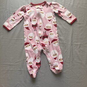 Carter's 6M Baby 100% Cotton Santa Christmas Pink Red Footed Sleeper Pajamas